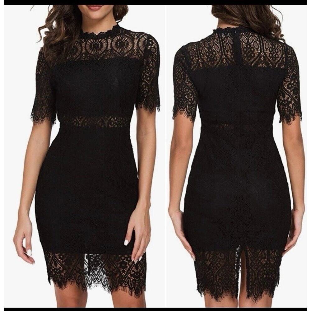 Zalalus Women's size 6 Black Lace Cocktail Dress short sleeves